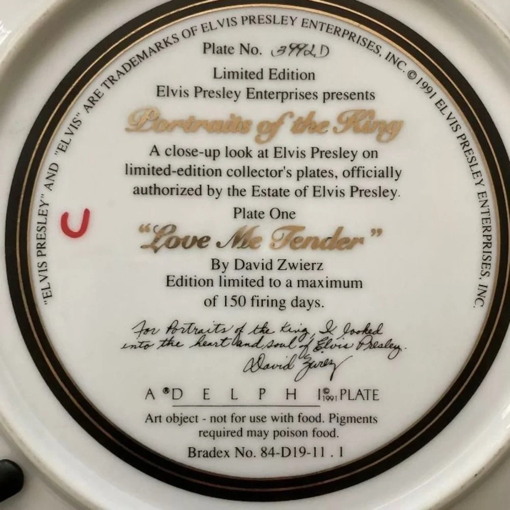 Vintage 1991 Elvis Presley Limited Edition Collectible Framed Porcelain Plate